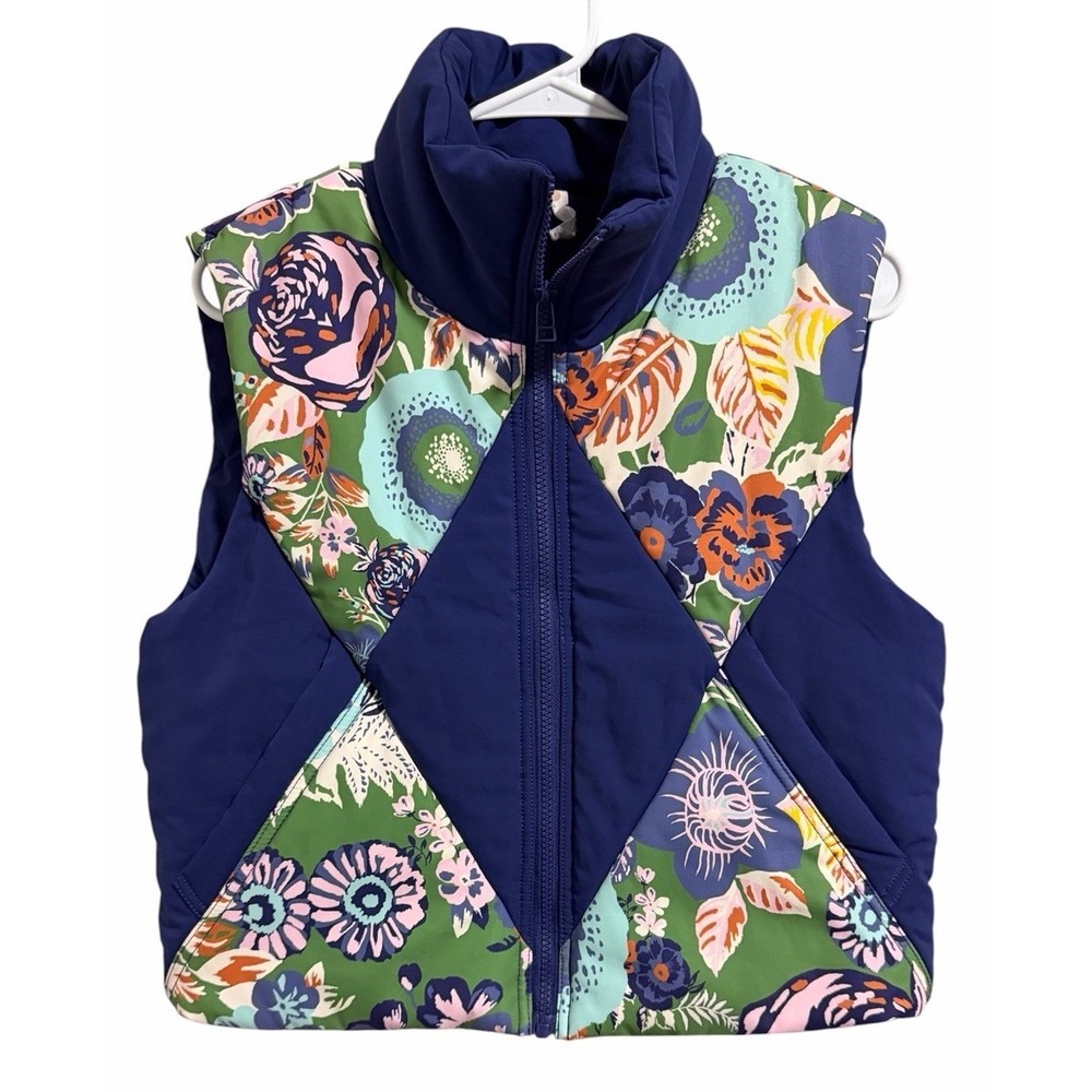 Anthropologie Daily Practice Puffer Vest Blue Patchwork Women's Size Medium